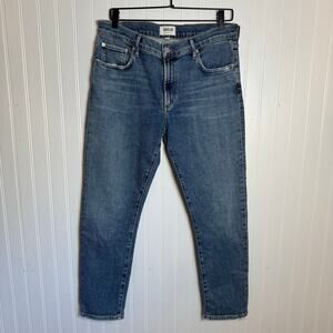 AGOLDE Toni Mid Rise Straight Leg Medium Wash Blue Button Fly Jeans Size 30